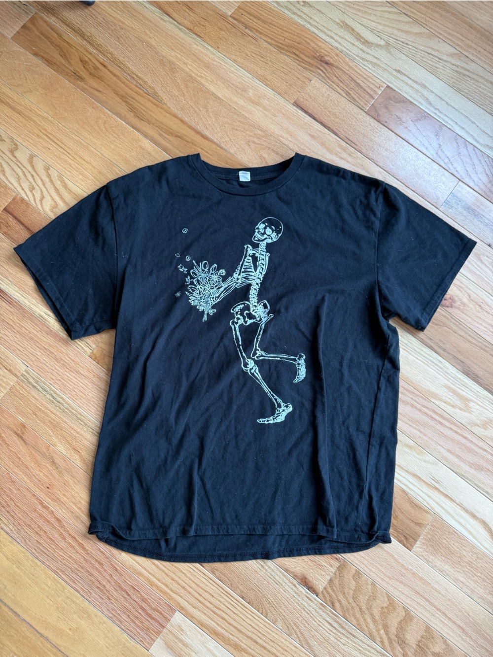 Black Graphic Skeleton Bouquet T‑Shirt